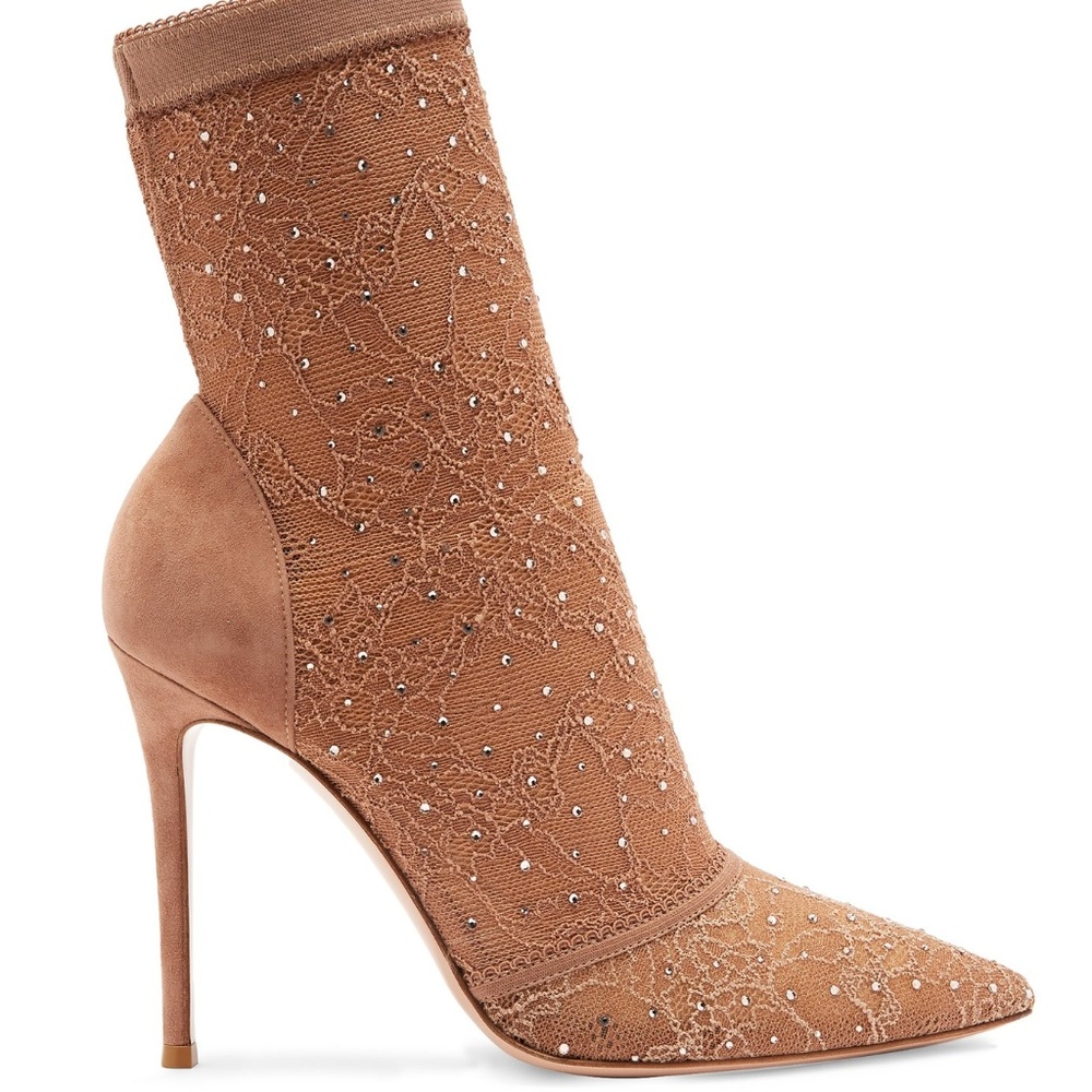 Gianvito Rossi Pizzo Crystal Lace Ankle Boots 9.5